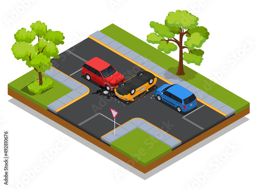 Car Accidents Isometric Composition