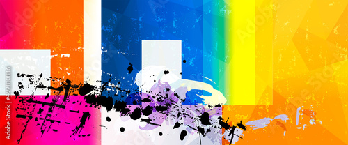 abstract colorful  background composition, with geometric lines, triangels, paint strokes and splashes