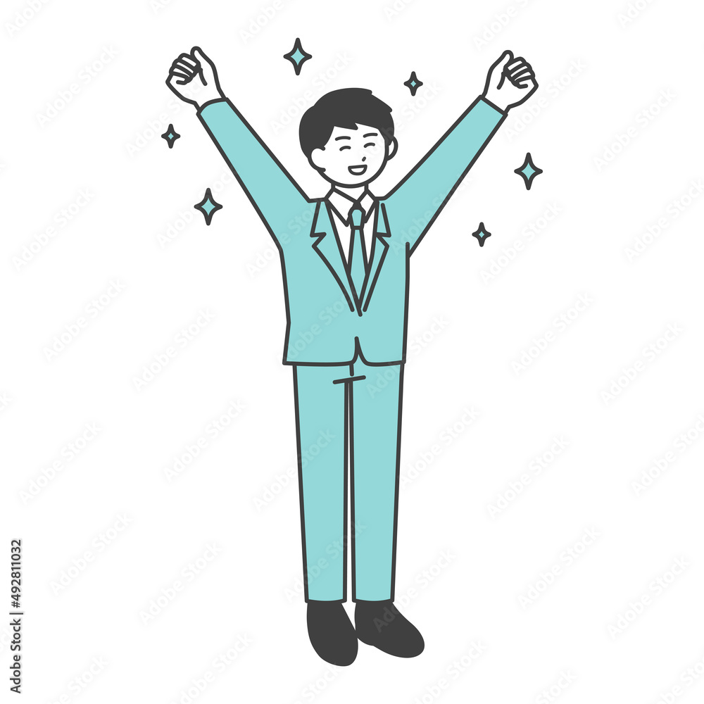 男性社員がガッツポーズをとるイラスト素材