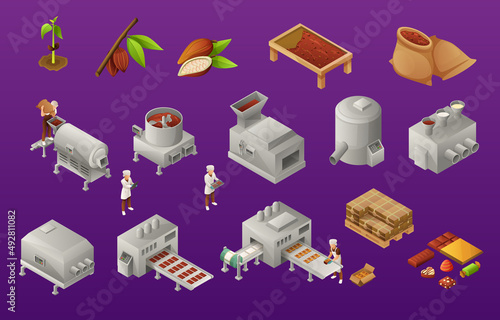 Chocolate Production Isometric Icons Set