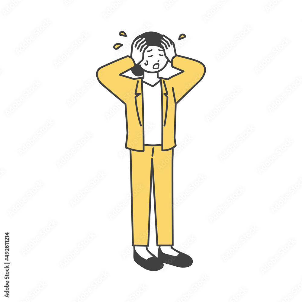 頭を抱えている女性社員とのイメージイラスト素材