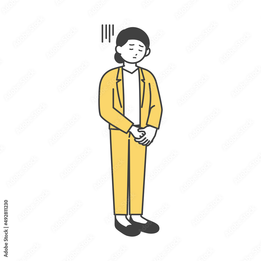 女性社員がどんよりしている表情のイラスト素材