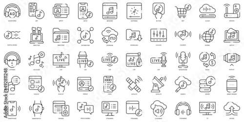 Linear Style music streaming Icons Bundle