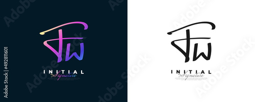 Initial F and W Logo Design with Handwriting Style in Colorful Gradient. FW Signature Logo or Symbol for Wedding, Fashion, Jewelry, Boutique, and Business Identity