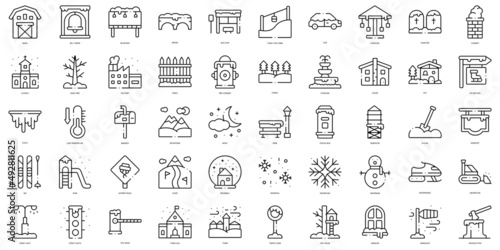Linear Style winter town Icons Bundle