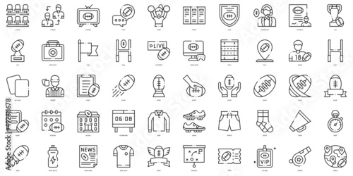 Linear Style rugby Icons Bundle