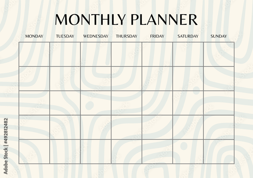 Creative pastel colored monthly planner template. Abstract stripes blank printable goal setting sheet - obrazy, fototapety, plakaty 