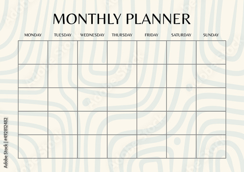 Creative pastel colored monthly planner template. Abstract stripes blank printable goal setting sheet
