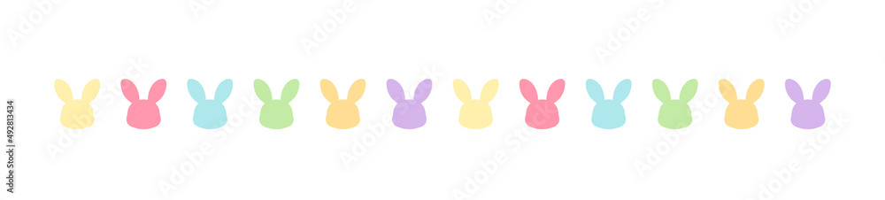 Pastel rabbit head separator border. Easter themed colorful clipart print.