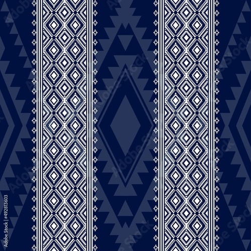 Geometric ethnic oriental seamless pattern traditional Design for background,carpet,wallpaper.clothing,wrapping,Batik fabric,Vector illustration.embroidery style - Sadu, sadou, sadow or sado
