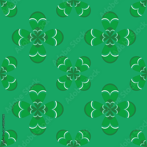 Geometric Shamrocks leaf seamless pattern background. Vector clover pattern for Saint Patrick's Day holiday design.