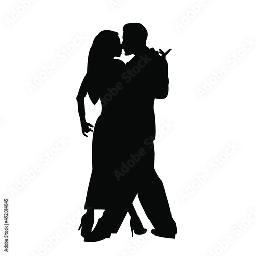 Silhouette of a dancing couple. Man and woman dancing tango. Vector illustration isolated on white background