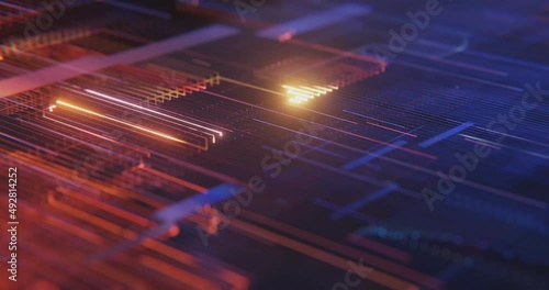 Futuristic technology abstract seamless VJ for tech titles and background.  Technology, Electronics, Digital Data motion background. Neon lights, Big Data or Data science theme. 4K loop