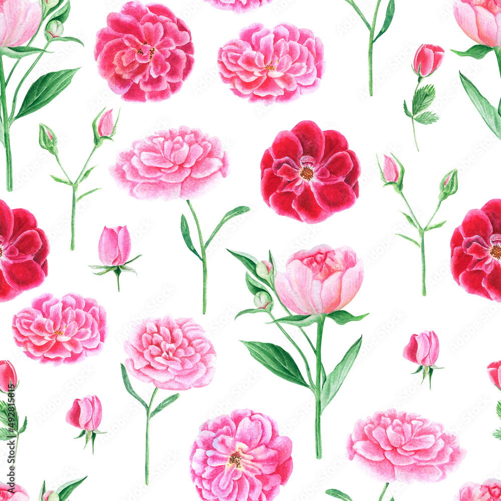 Watercolor seamless pattern with flowers