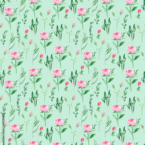 Watercolor seamless pattern with flowers