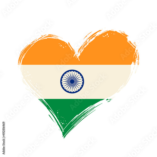 Indian flag heart-shaped grunge background. Vector illustration.