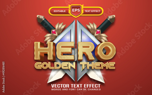 Hero logo games editable text effect with golden theme
