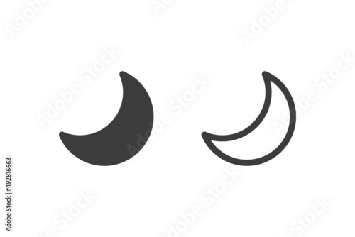 Crescent moon flat vector illustration glyph style design with 2 style icons black and white. Isolated on white background. Travel icons.