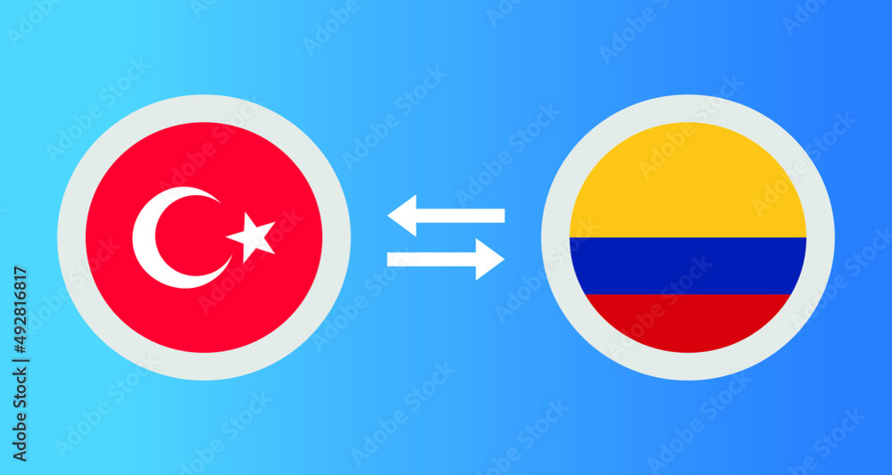 round icons with Turkey and Columbia flag exchange rate concept graphic element Illustration template design
round icons with Turkey and Columbia flag exchange rate concept graphic element Illustration template design
