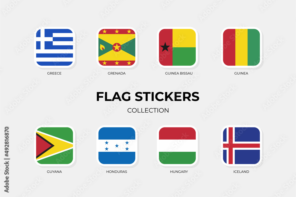 Flag Stickers of Greece, Grenada, Guinea Bissau, Guinea, Guyana, Honduras, Hungary, Iceland