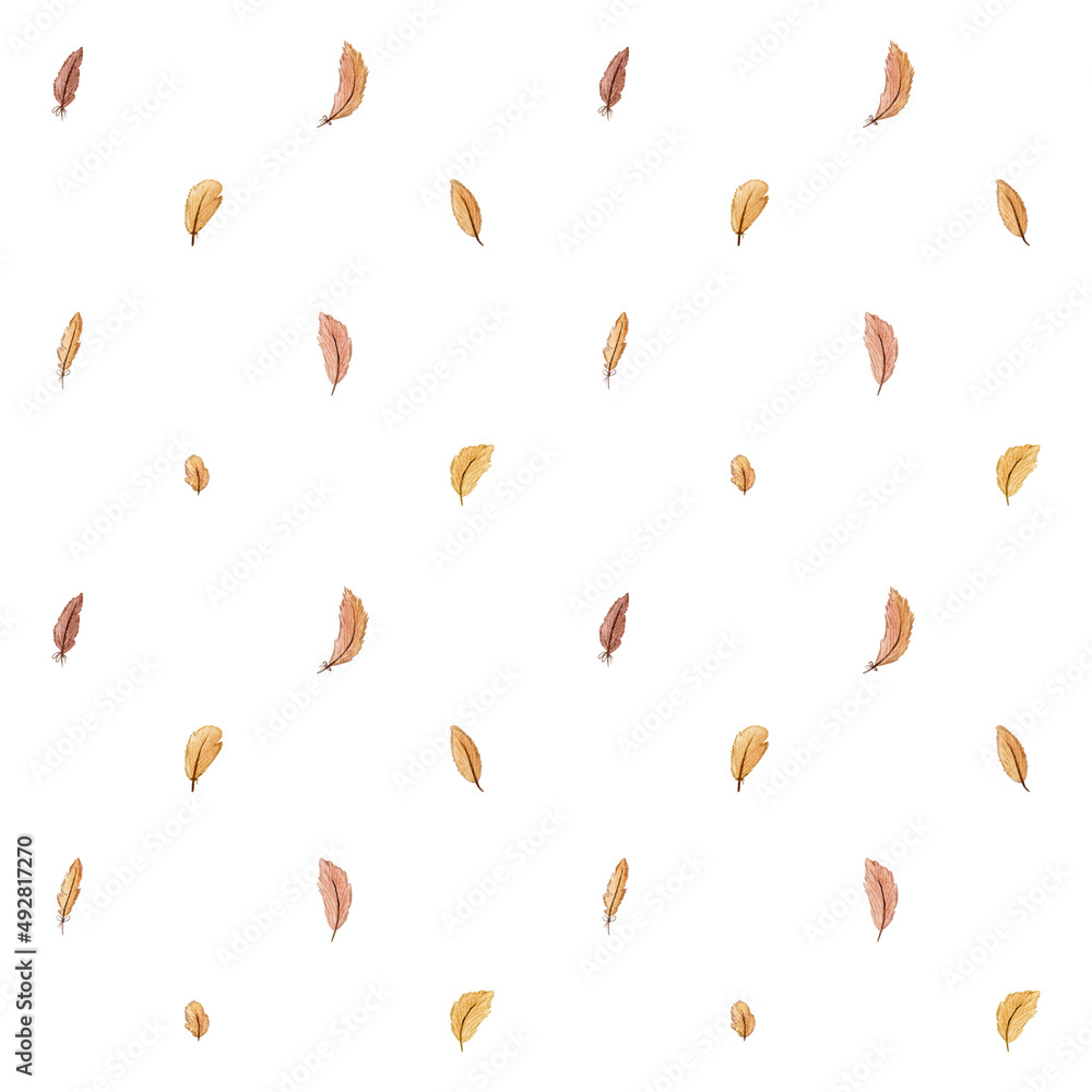 Seamless pattern of feathers in watercolor style Seamless pattern of feathers in watercolor style