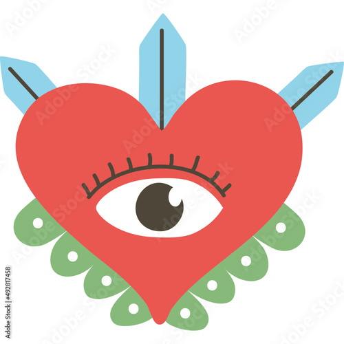 heart with eye and feathers