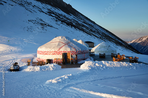 Yurt nomadic house hotel complex in Kazakhstan Mountains