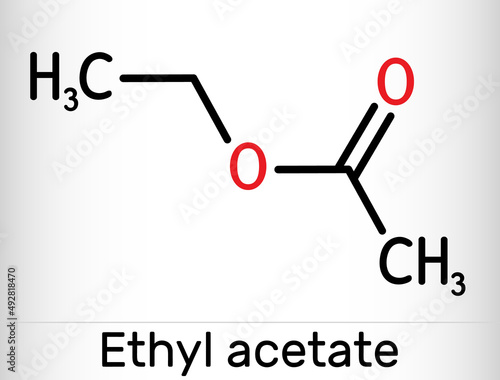 Ethyl acetate, ethyl ethanoate, C4H8O2 molecule. It is acetate ester formed between acetic acid and ethanol. Skeletal chemical formula