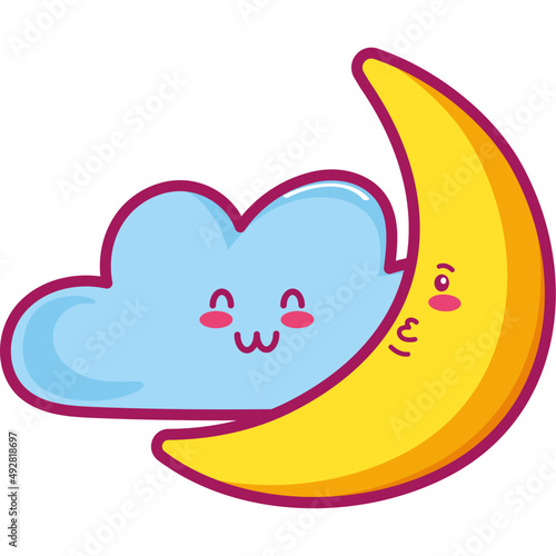 cloud and moon kawaii style