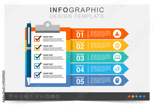 Infographic check list, financial element, management to target, work plan, business data, icon set