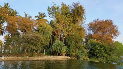 View of Cauvery river from bridge in Brindavan Gardens located inside KRS or Krishna Raja Sagara Dam. Beautiful relaxation place for people from all age groups. photo