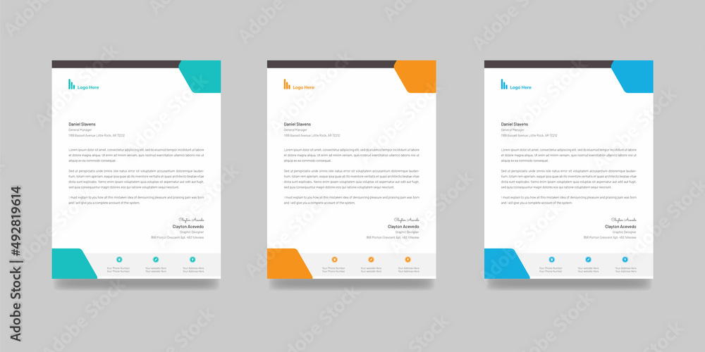 Modern business company letterhead template official unique shape layout advertising promotional minimal a4 size