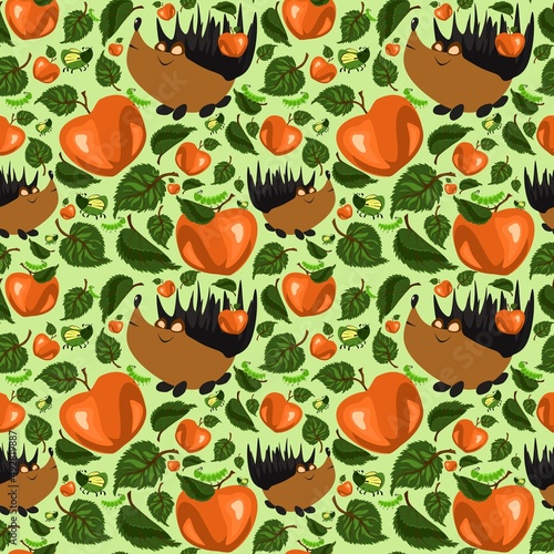Fototapeta Naklejka Na Ścianę i Meble -  Forest pattern with animals and plants. Seamless pattern for fabric, paper and other printing and web projects.