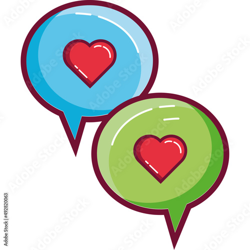 hearts love in speech bubbles