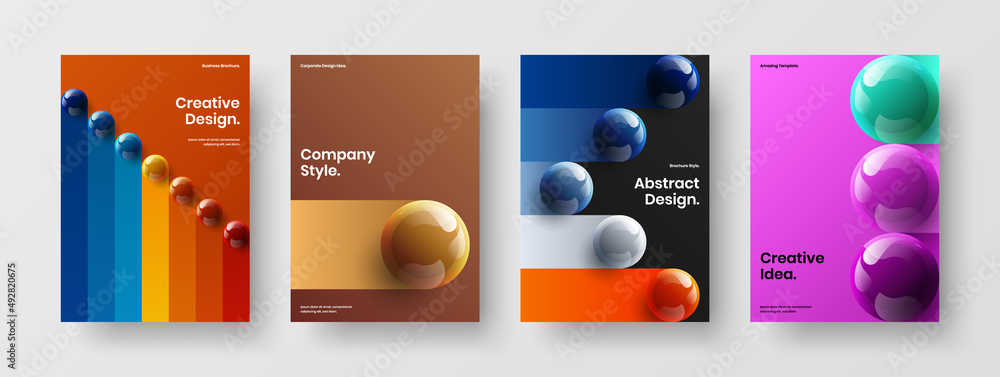 Unique 3D balls booklet layout set. Clean company identity A4 vector design illustration composition.