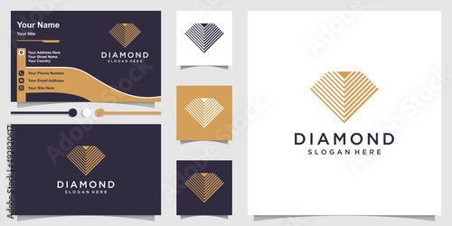 Diamond logo design with creative line concept Premium Vector
