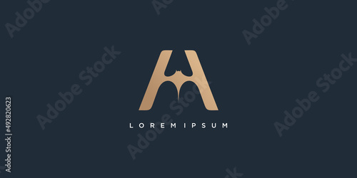 Letter A logo design with bat concept Premium Vector