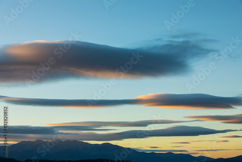 Sunset and wind clouds in La Garrotxa  Girona  Spain