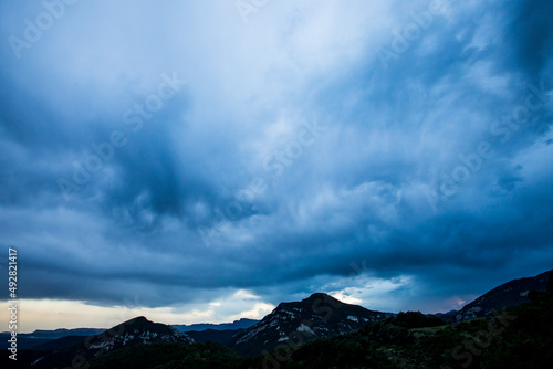Sunset and dramatic clouds in La Garrotxa, Spain