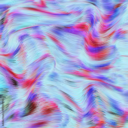 Vector warped lines colorful background. Modern abstract creative backdrop with multicolor variable width stripes. Twisted stripes optical illusion. Moire waves.