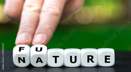 Dice forms the words nature and future.