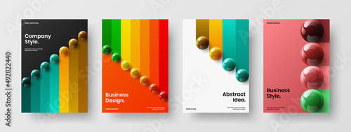 Isolated 3D balls placard template bundle. Clean postcard A4 vector design layout set.