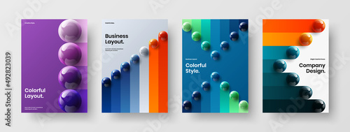 Fresh annual report A4 vector design template bundle. Original 3D balls corporate brochure illustration composition.
