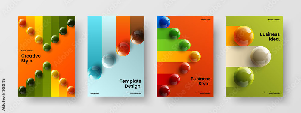 Simple banner vector design concept collection. Bright realistic balls poster layout composition.