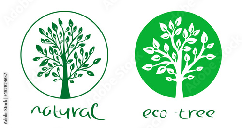 Tree for eco theme logo.Tree of life logo design inspiration isolated on white background.Green trees .Vectir illustration.Hand made.Trees for  logo, farming, eco, cosmetics, natural products. photo