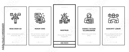 Small Business Entrepreneur Job Onboarding Mobile App Page Screen Vector. Vacation Host And Coder, Candy Seller And Pet Sitter, Interior Designer Personal Assistant Business Occupation . Illustrations