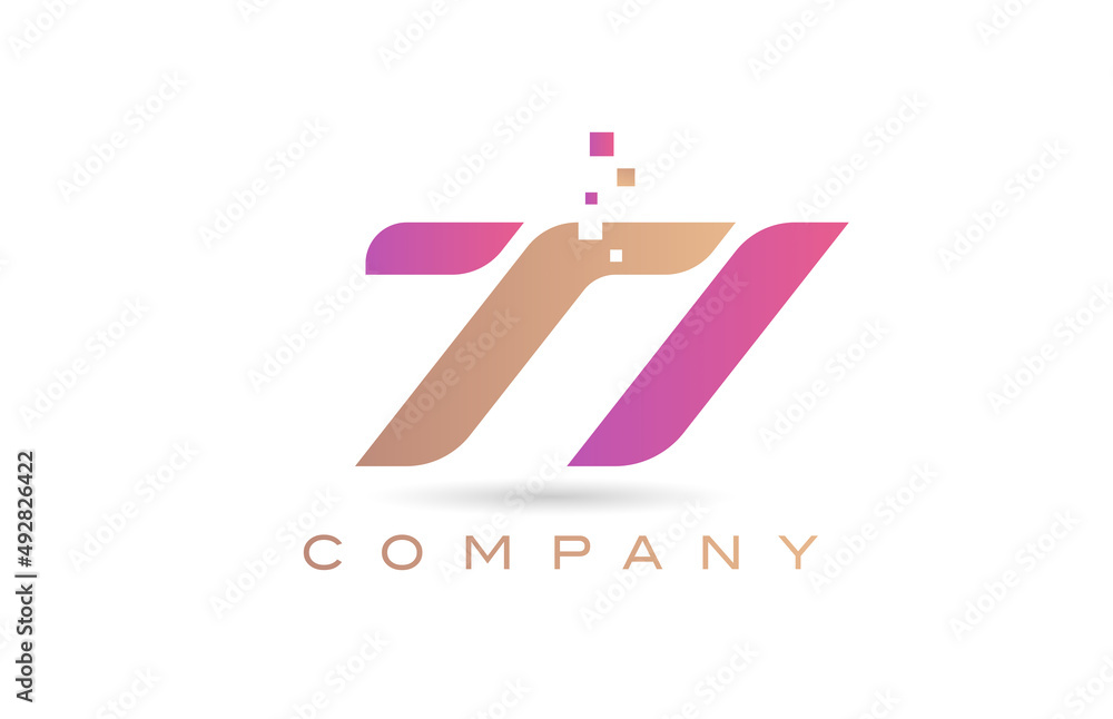 77 number icon logo for company and business with dots design. Creative template in purple and brown color