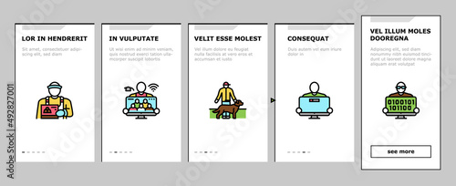 Small Business Entrepreneur Job Onboarding Mobile App Page Screen Vector. Vacation Host And Coder, Candy Seller And Pet Sitter, Interior Designer Personal Assistant Business Occupation . Illustrations