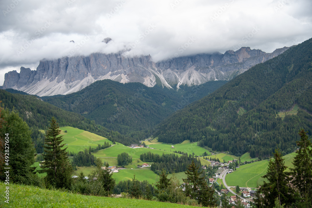 September 2021, Panorama of the mountains of the Puez Odle and Santa Magdalena Natural Park, with some clouds September 2021, Panorama of the mountains of the Puez Odle and Santa Magdalena Natural Park, with some clouds