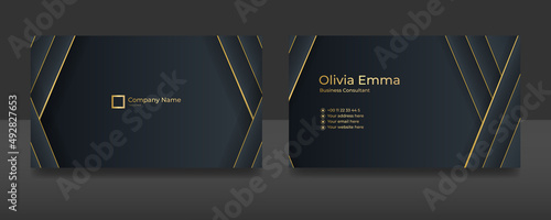 Modern creative and clean black gold business card design template. Luxury elegant business card design background with trendy simple abstract geometric stylish wave lines. Vector illustration